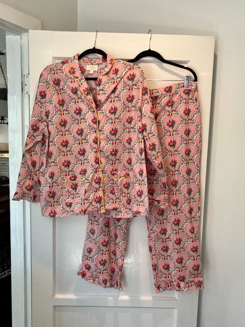 Avoca from Ireland Women's Rose Ruffled PJ Set, Perfect for Mother's Day Size XL